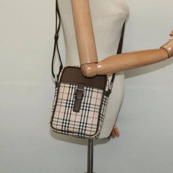 BURBERRY Nova Check Shoulder Bag Canvas Beige Silver Auth - Picture 1 of 16